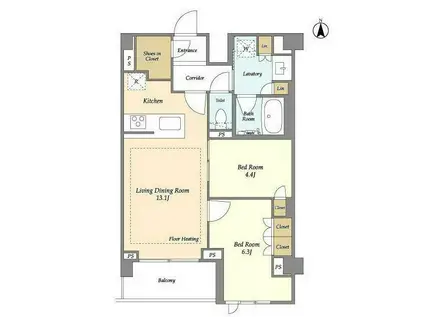 LIBR GRANT 四谷三丁目(2LDK/3階)の間取り写真