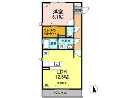 ルミエール E(1LDK/1階)の間取り写真