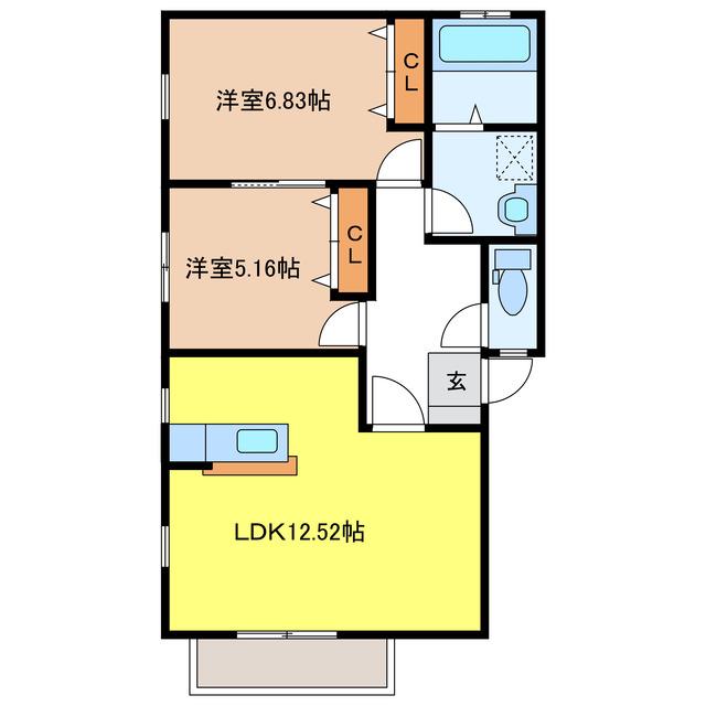 ノースタウンB(2LDK/2階)の間取り写真