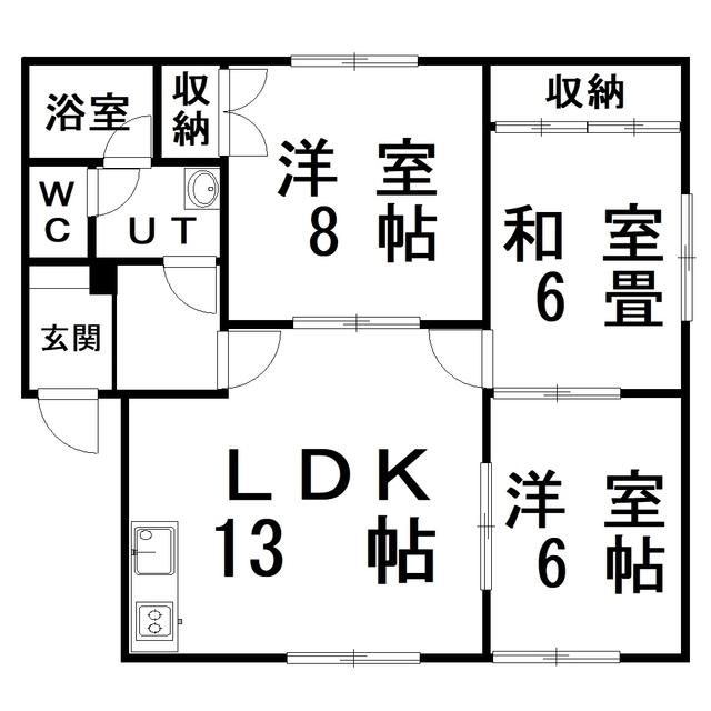 JR根室本線 釧路駅 バス乗車時間:30分 最寄りバス停で下車 徒歩2分 2階建 築31年(3LDK/2階)の間取り写真