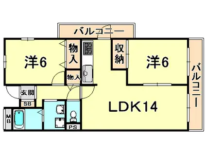 ガーネット森北町(2LDK/3階)の間取り写真
