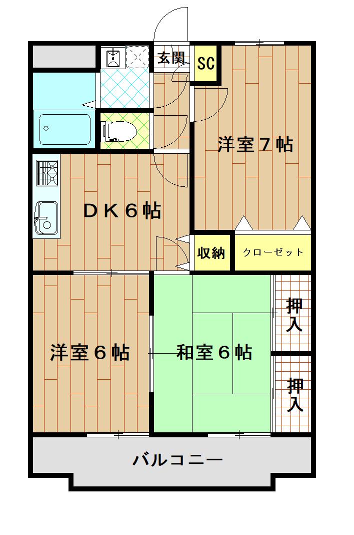ロイヤルパインズ(3DK/2階)の間取り写真
