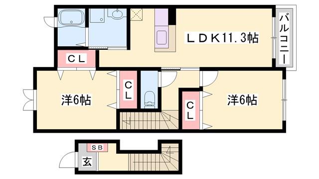 ヴェルサン・アベニュII(2LDK/2階)の間取り写真
