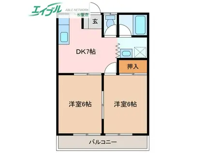 フラワーハイツ(2DK/2階)の間取り写真
