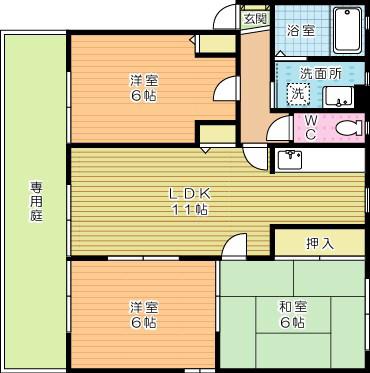 パラシオ赤坂C棟(3LDK/1階)の間取り写真