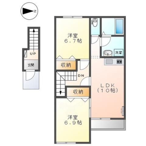 ハッピーヒル(1LDK/2階)の間取り写真