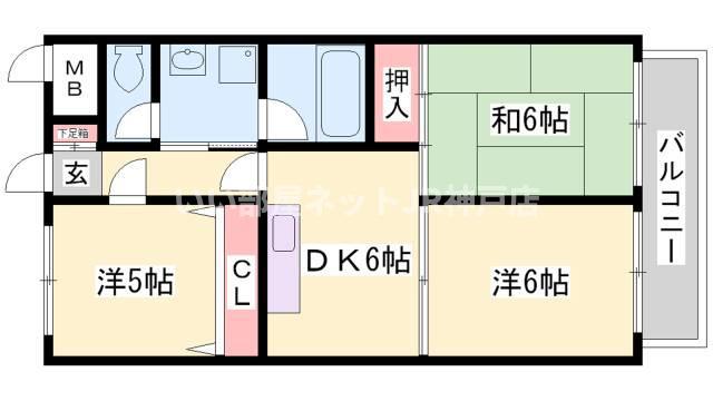 グランディアミアモーレ鈴蘭台(3DK/6階)の間取り写真