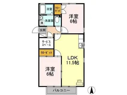 サンハイム ホウゲツ A棟(2LDK/1階)の間取り写真