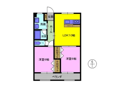 パークタウン畑中 NE棟(2LDK/1階)の間取り写真