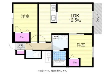 プリムベール豊中2号館(2LDK/1階)の間取り写真