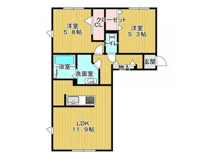 パークヴィラ杉水I(2LDK/1階)の間取り写真