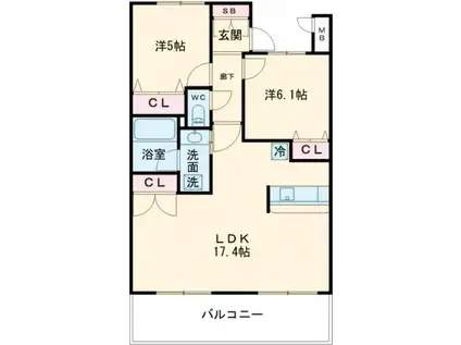 パテラつくば学園都市(2LDK/6階)の間取り写真