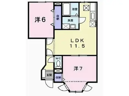 サンライトカーサII(2LDK/1階)の間取り写真