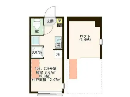 ハーモニーテラス上井草III(ワンルーム/2階)の間取り写真