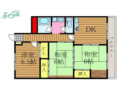 エバーグリーン泉田(3DK/3階)の間取り写真