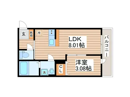 フォリアビレッジ長町南 B(1LDK/2階)の間取り写真