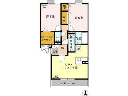 プレミール上野 A棟(2LDK/3階)の間取り写真