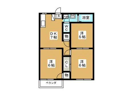 グリーンヒルズ B(3DK/2階)の間取り写真