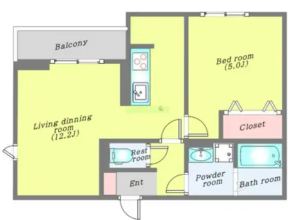 DーROOMルント連坊 B(1LDK/1階)の間取り写真