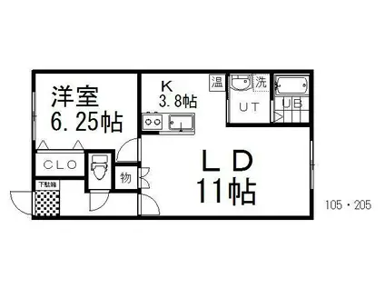 ERUSIA(1LDK/1階)の間取り写真