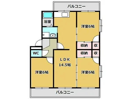 ガーデンハイツA棟・B棟(3LDK/3階)の間取り写真