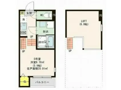 クレール宮城野原(1K/2階)の間取り写真