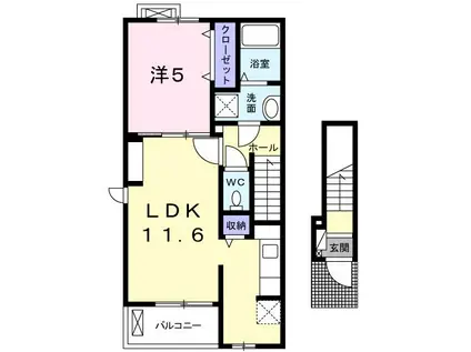 リバージュ海西I(1LDK/2階)の間取り写真