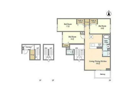 プレジール等々力(3LDK/3階)の間取り写真