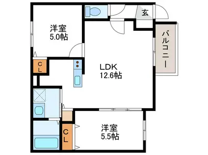 ENCORE北27条 アンコール北27条(2LDK/2階)の間取り写真