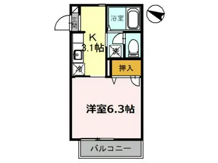 れんげハイツ(1K/1階)の間取り写真