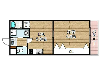 TIAハイム上本町(1DK/2階)の間取り写真