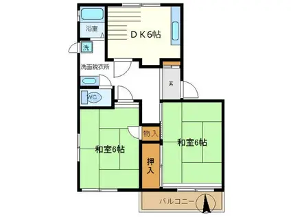 グランドヒル岡上A(2DK/1階)の間取り写真