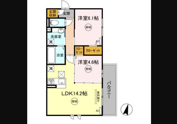 セレーノ・ヴィラ城野(2LDK/3階)の間取り写真