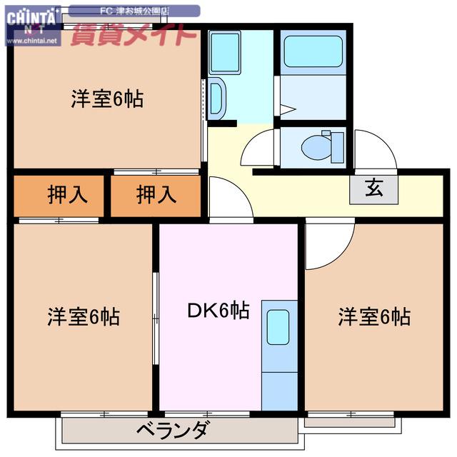 MSハイムB(3DK/2階)の間取り写真