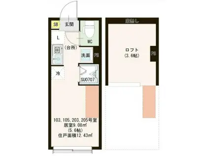 ハーモニーテラス旭ヶ丘V(ワンルーム/1階)の間取り写真