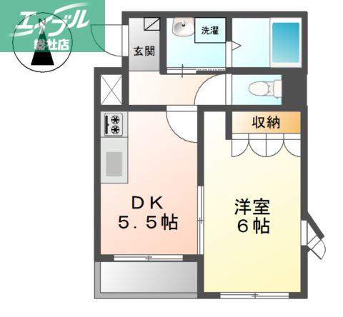 ボンヌール(1DK/1階)の間取り写真