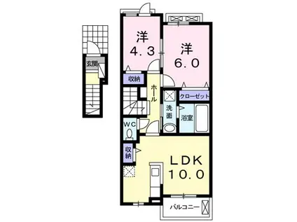 レジデンス北岩田(2LDK/2階)の間取り写真