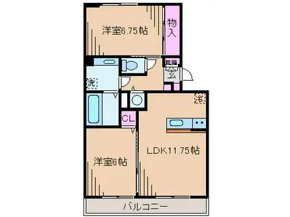 ミールレ野川II(2LDK/3階)の間取り写真