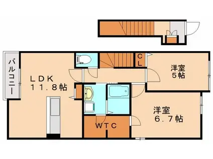 アメニティー・リヴ A(2LDK/2階)の間取り写真