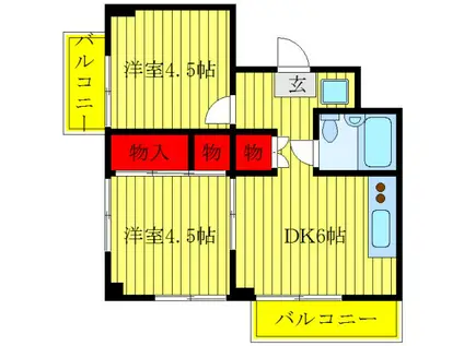 飛鳥ハイム(1LDK/14階)の間取り写真