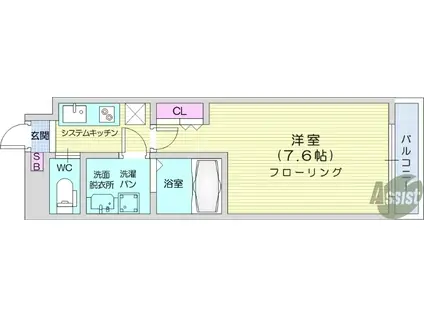 デュオフィール仙台東(1K/8階)の間取り写真