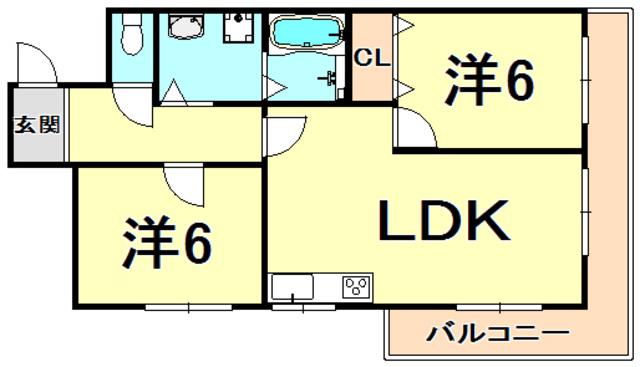 フェイバリー甲東園II(2LDK/3階)の間取り写真