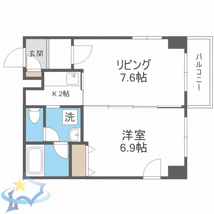 コンフォリア北三条(1LDK/6階)の間取り写真
