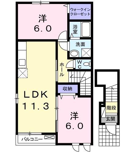 ベア・ヴァレー(2LDK/2階)の間取り写真