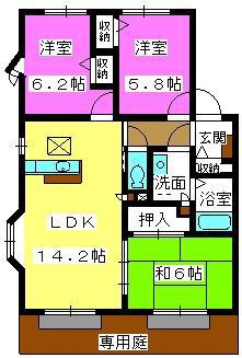 メロディハイツ横内(3LDK/1階)の間取り写真