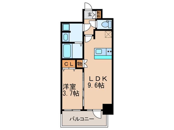 プレサンス天王寺ノースヴィアーレ(1LDK/9階)の間取り写真