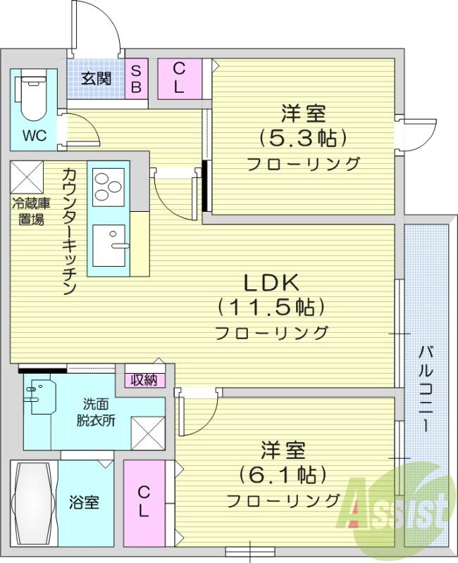 D-ROOM蒲町東(2LDK/1階)の間取り写真