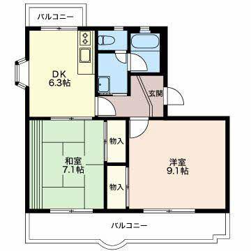 エクセルコートA(2DK/2階)の間取り写真
