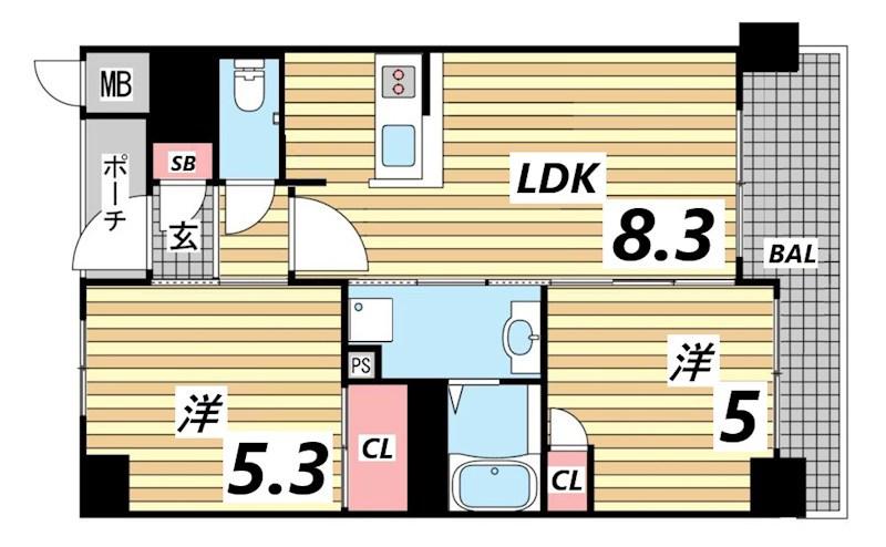 エステムプラザ神戸西IVインフィニティ(2LDK/5階)の間取り写真