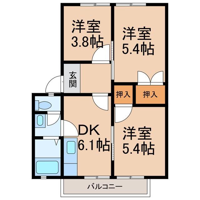 JR和歌山線 岩出駅 徒歩32分 2階建 築28年(3DK/2階)の間取り写真